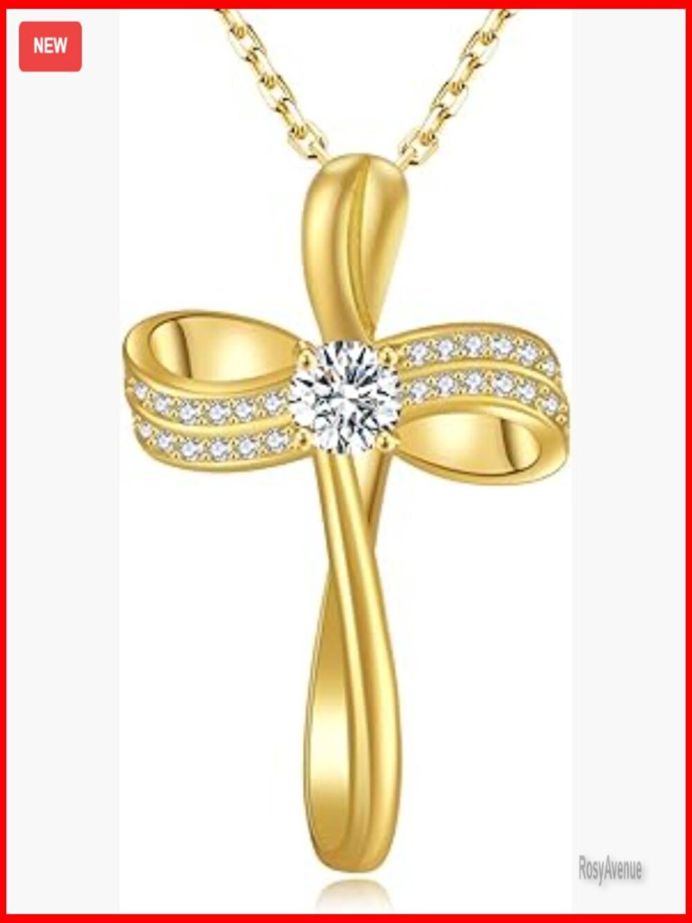 Sterling Silver Cross Pendant Necklace with Cubic Zirconia, 18K Gold Plated